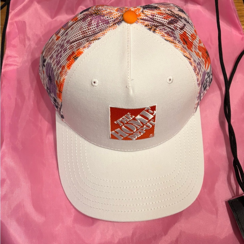 White and Orange Floral Baseball Hat